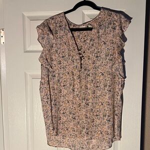 Elegant Floral V-Neck Blouse with Ruffle Sleeves